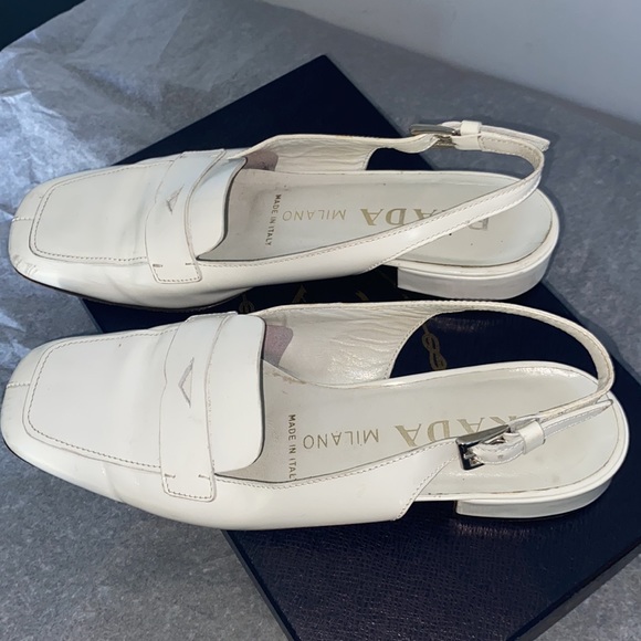 Prada white flat leather sling back sandal in size 6 - Picture 5 of 16
